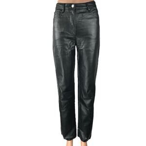 Aritzia Wilfred Black Faux Vegan Leather High Waist Straight Trousers Pants Sz 2